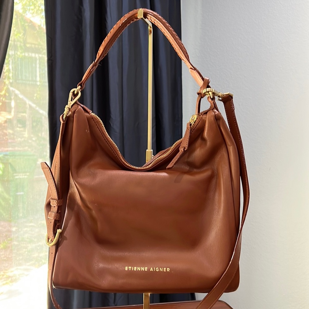 Etienne Aigner leather brown hobo braided handle